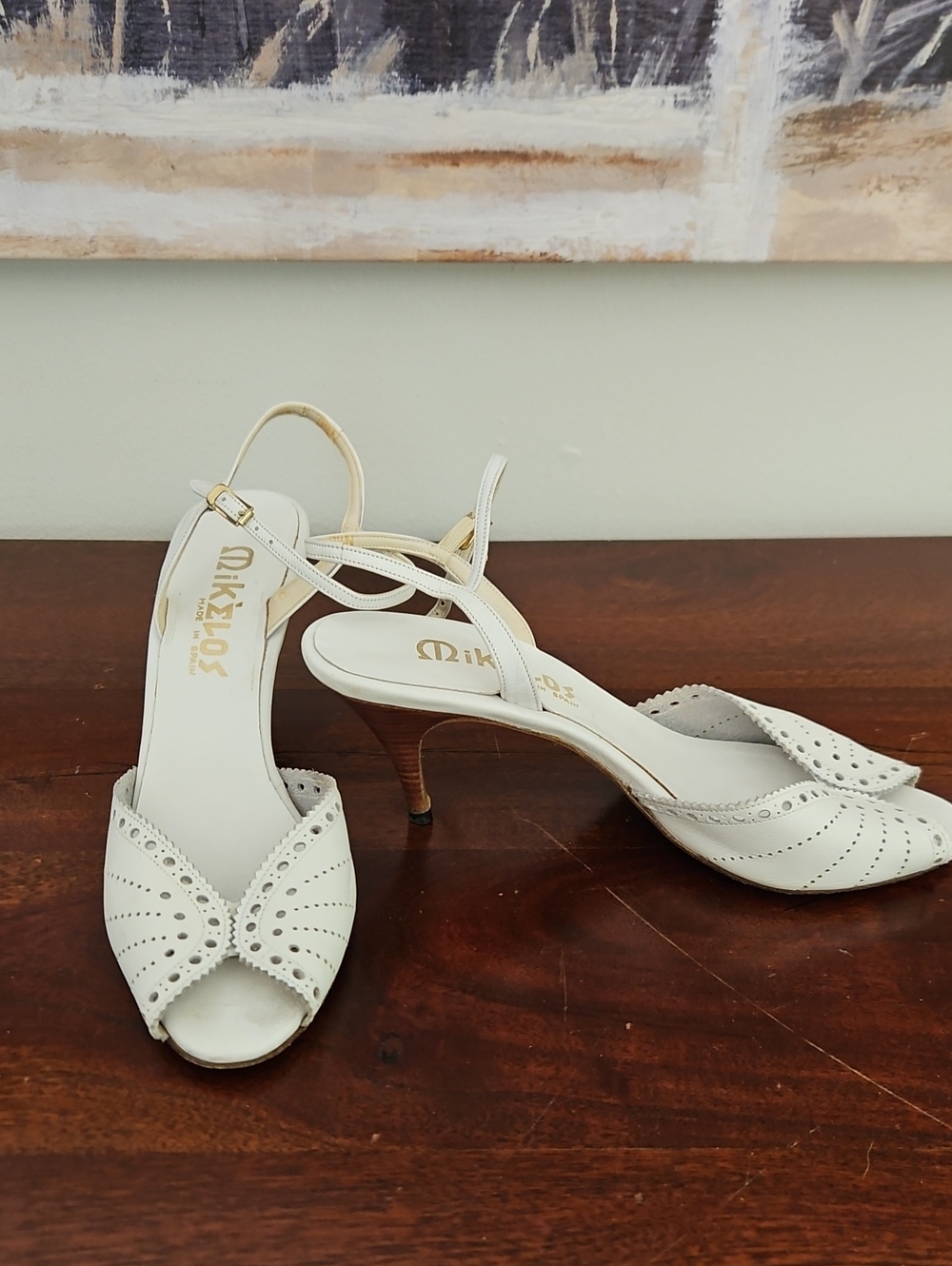 Vintage White Scalloped Ankle Strap Heels